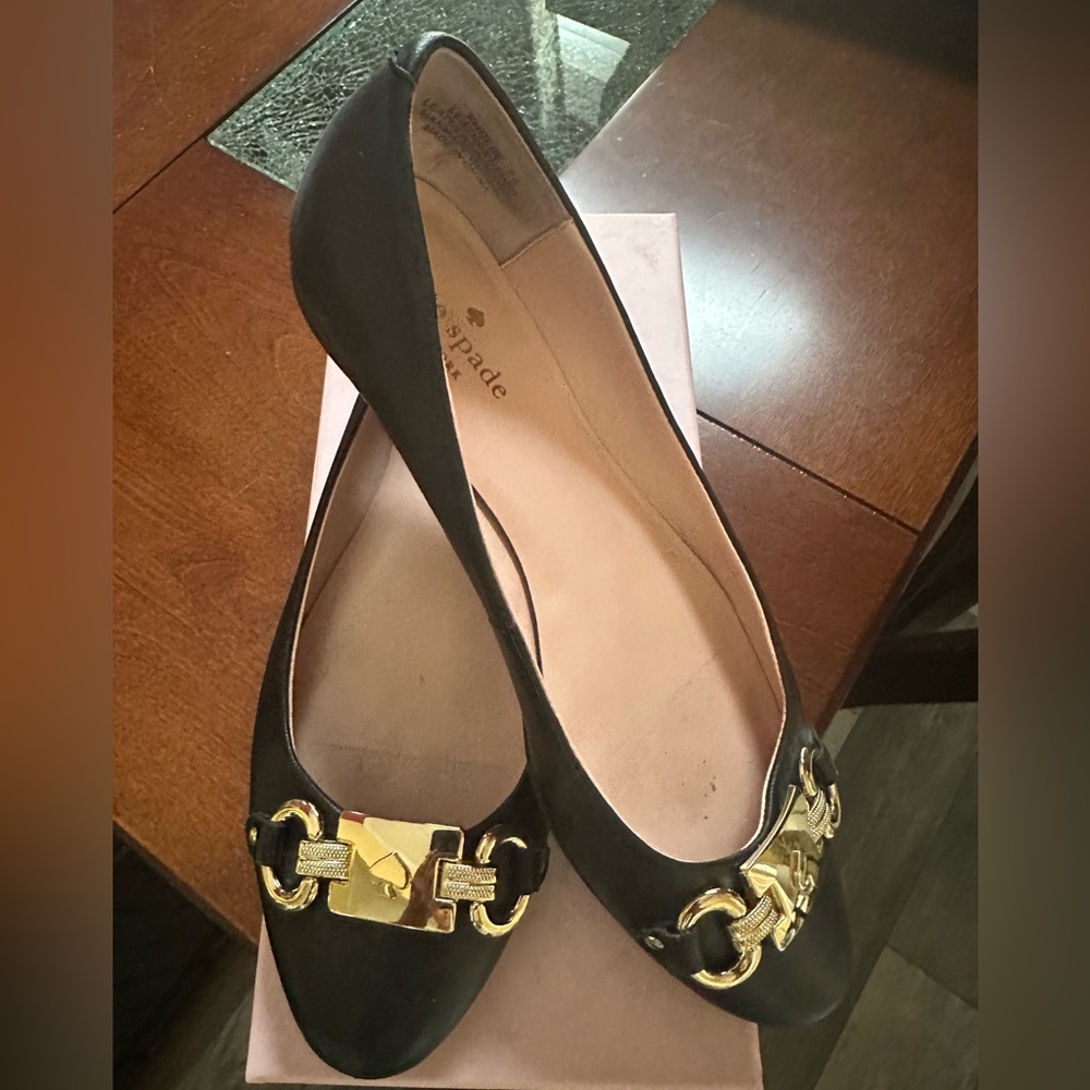 Kate Spade Black Loafers with Gold Details